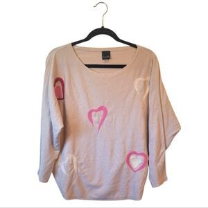 Aaeda Women's Cream Felt Wool Heart Motif Sweater Size XL